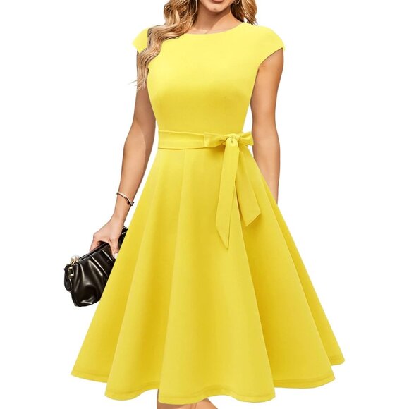 Dresstells Women's Yellow Modest Vintage Cocktail Formal Party Dresses - Picture 1 of 6